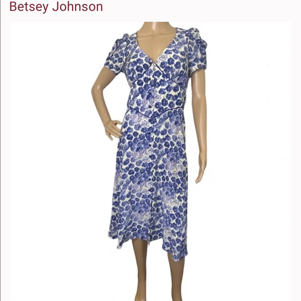 ISO- Do Not Buy- Vintage Betsey Johnson blue violet floral silk midi dress sz 10